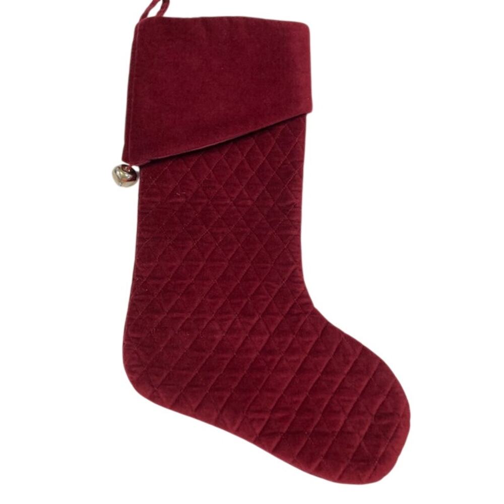 Pottery Barn-Beautiful Burgundy Velvet Christmas Stocking W/Bell